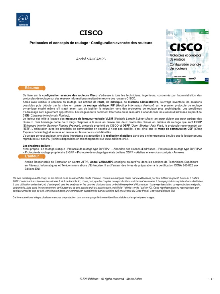 cisco protocoles concepts de routage et scurit